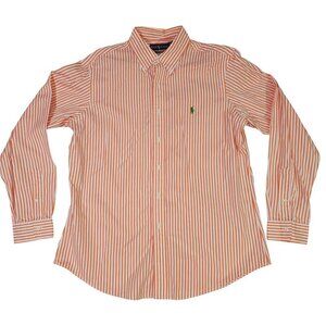 Ralph Lauren Custom Fit Mens Orange White Striped Dress Shirt XL